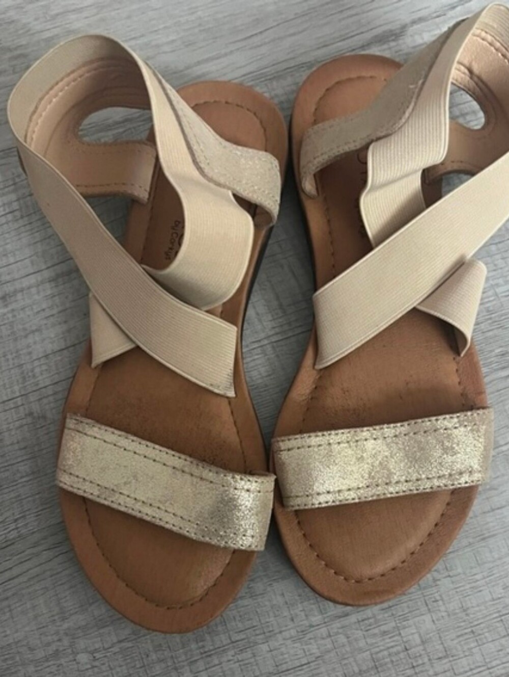ADRIA Beige & GOLD ELASTIC Cross-Strap W Gold Shimmer Leatbrr Strap.  8 - Picture 2 of 6